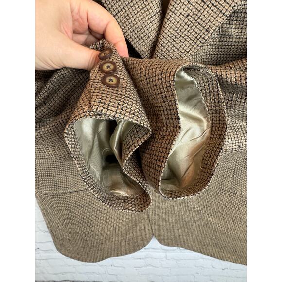 NINO CERRUTI beige black check houndstooth 100% silk mens jacket blazer 42R - Picture 4 of 11